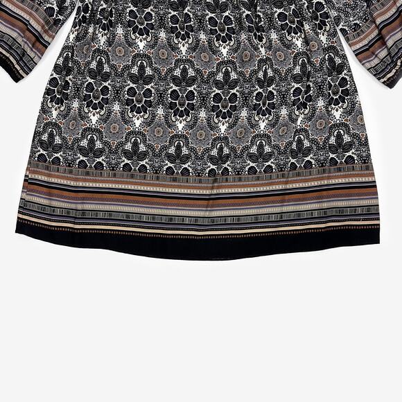 Entro Printed Mini Dress Small Gray Boho Indie Festival Peasant Flowy Earthy - Picture 7 of 10